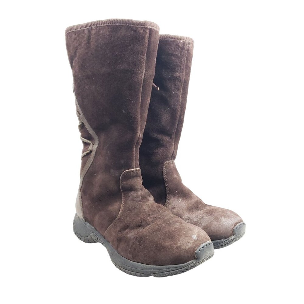Merrell Womens Size 7.5 Encore Back Lace Espresso Boots Faux Fur Lined Winter